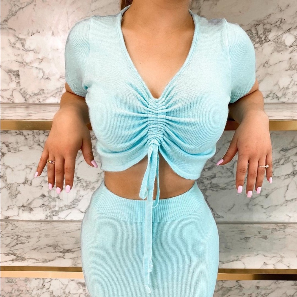 Lotus Couture soft skirt and crop top knit set NWT